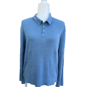 Armani Exchange cotton warm knit collared sweater blue women size XL A000233